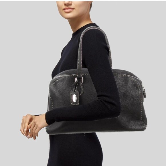 Fendi Handbags - FENDI Selleria Black Leather Tote Bag